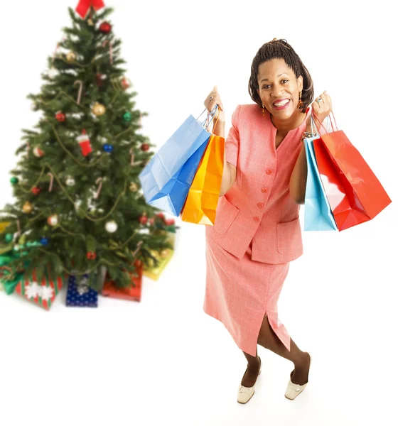 Glada afro-amerikansk jul Shopper — Stockfoto