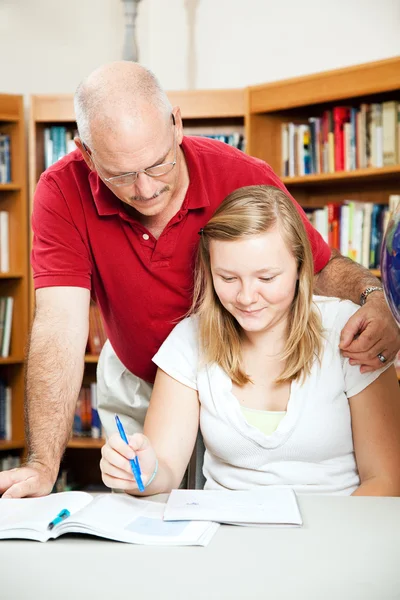 Papà o insegnante aiuta lo studente — Foto Stock