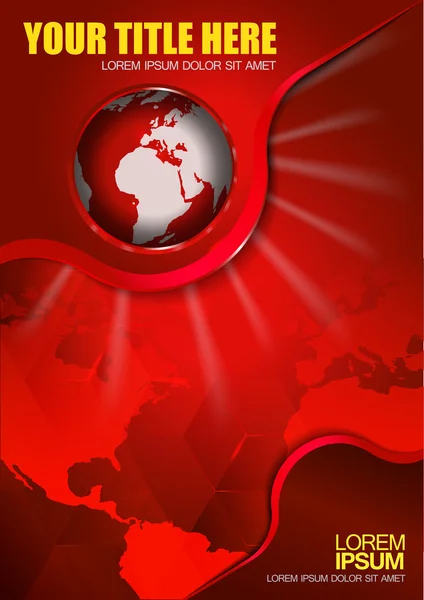 Abstract vector red background with continents and globe — Stock Vector