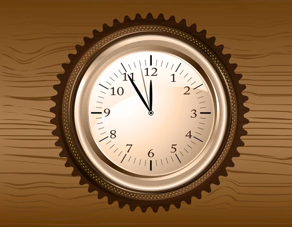 Vector analog clock on wooden background — Stock Vector