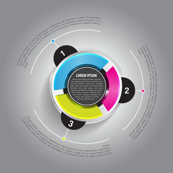 Vector round graph with three colored sections — Stock Vector