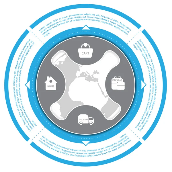 Círculo azul com esquema de compras para loja e comércio eletrônico — Vetor de Stock