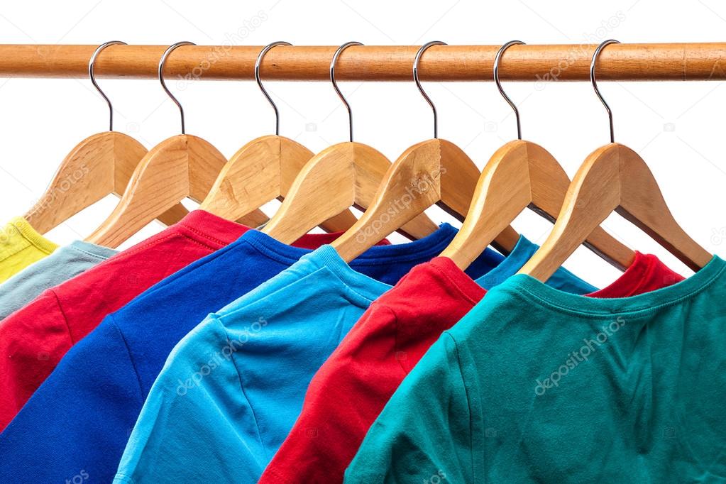 Clothes on hangers on a white background.