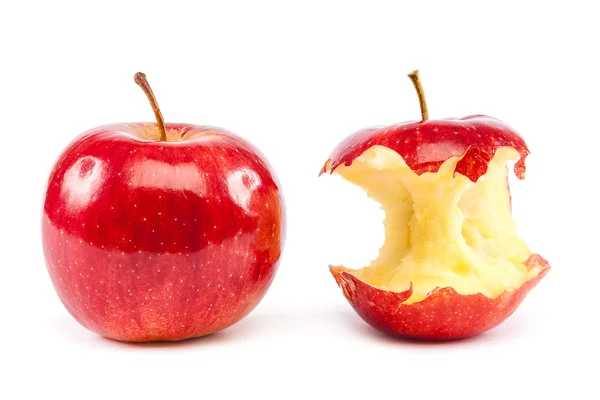 Fresh red apples and apple core. — Stock Photo, Image