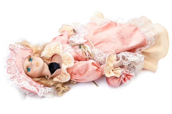 Broken doll på vit bakgrund. — Stockfoto