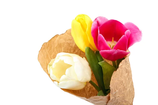 Bouquet Tulipani Isolati Fondo Bianco — Foto Stock
