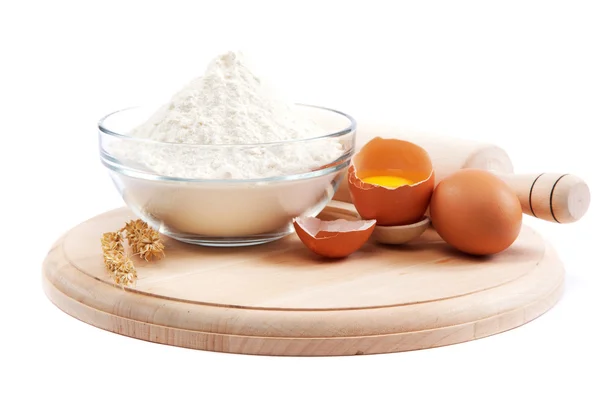 Flour, eggs, pasta, baking ingredients for cooking. — Stock Photo, Image