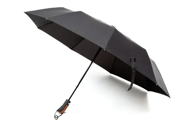 Guarda-chuva preto moderno na forma desdobrada isolado no bac branco — Fotografia de Stock