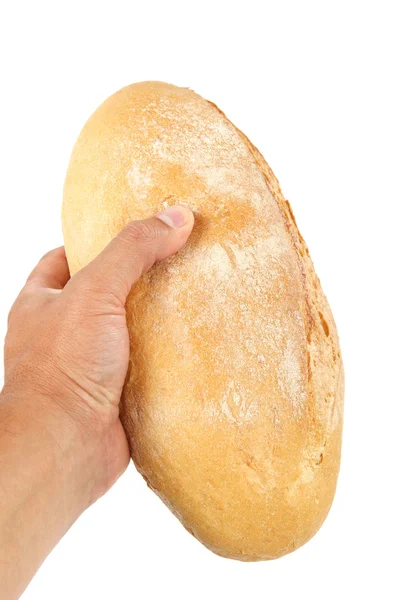 Bread in hand on white background. — Stock Photo, Image
