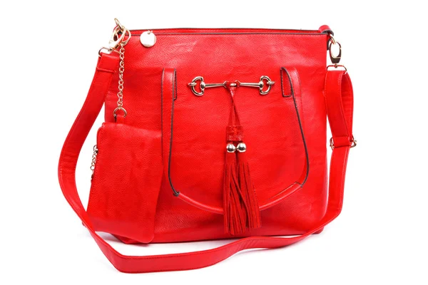 Red modern fashionable leather female bag. — Stock Photo, Image