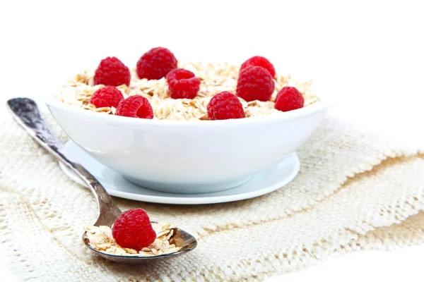 Frambuesa fresca y copos de avena. Alimento saludable . —  Fotos de Stock