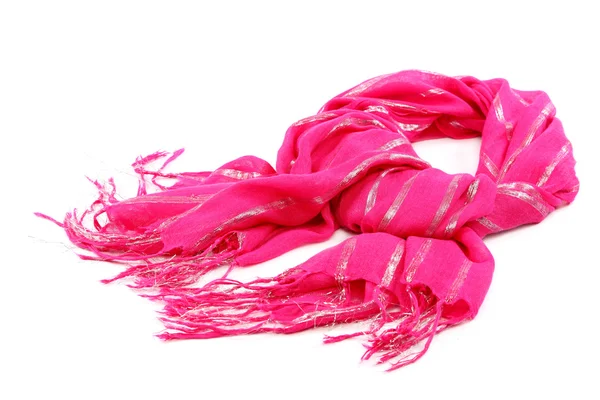 Pink scarf with tassels, on white background. — Stock Photo, Image