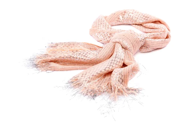 Beige scarf with tassels on white background. — Stock Photo, Image