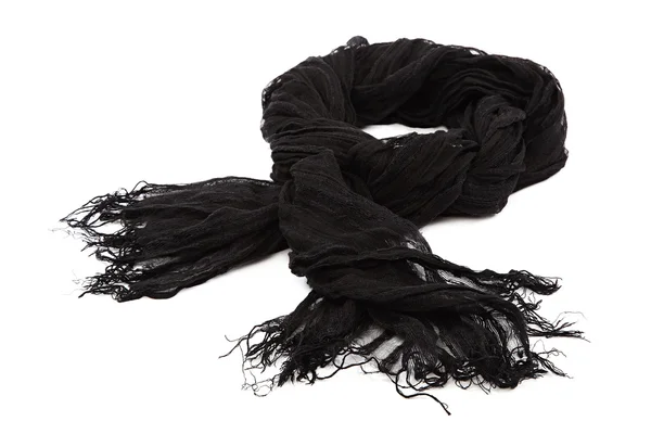 Black scarf with tassels on white background. — Stock Photo, Image