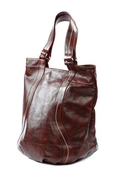 Modern fashionable leather female bag on white background. — Stock Photo, Image