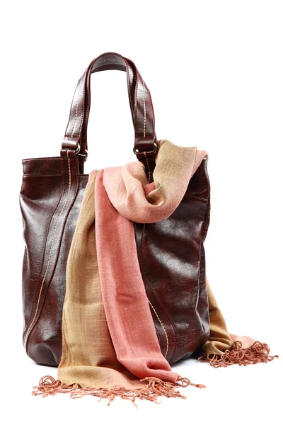 Современная модная женская сумка и шарф с кисточками . — стоковое фото