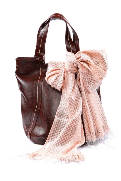 Modern fashionable female bag and scarf with tassels. — Stock Photo, Image