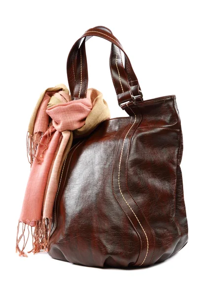 Moderne modische Damentasche und Schal mit Quasten. — Stockfoto