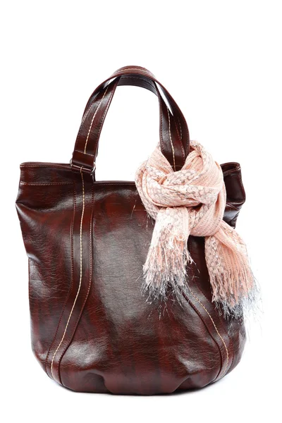 Modern fashionable female bag and scarf with tassels. — Stock Photo, Image