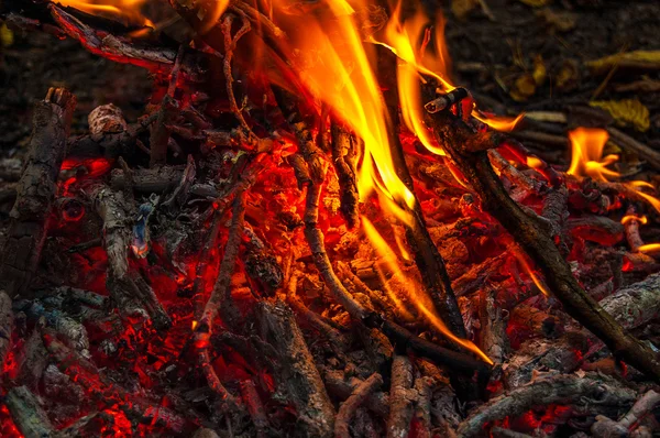 Gros plan d'un incendie extérieur qui brûle . — Photo