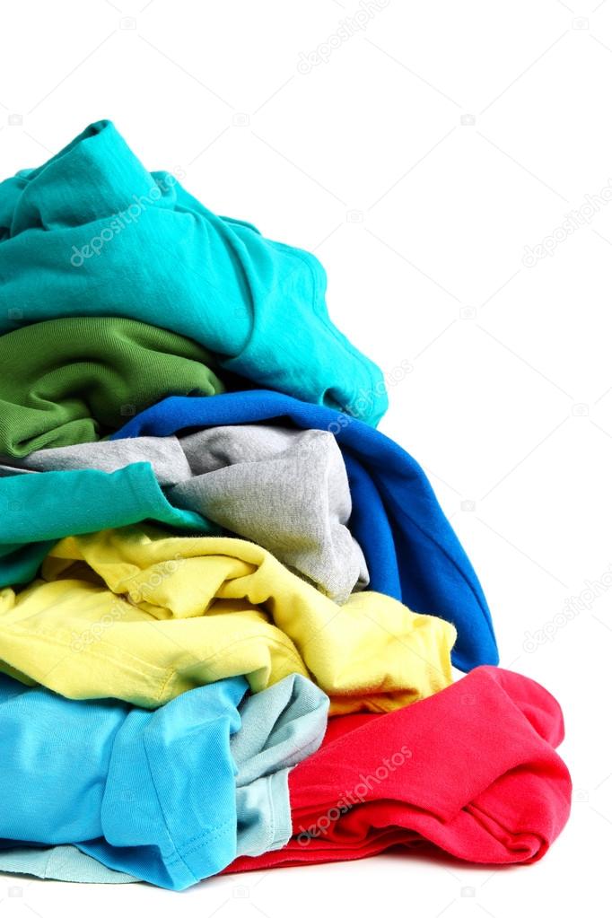 Pile of clothes washing on white background.