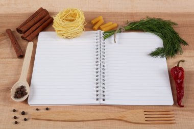 Pişirme ve yemek tarifleri bir woo için not defteri fırın malzemeleri