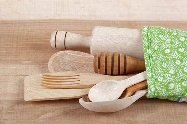 Set of kitchen utensils on wooden board. — Stock Photo, Image