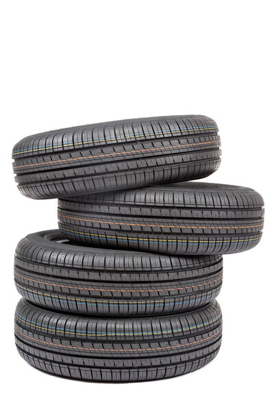 Car tires on white background.