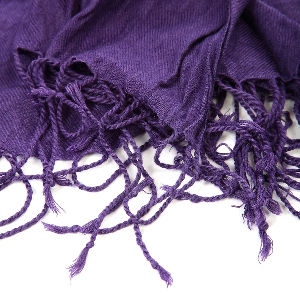 Purple scarf with tassels on white background. — Stock Photo, Image