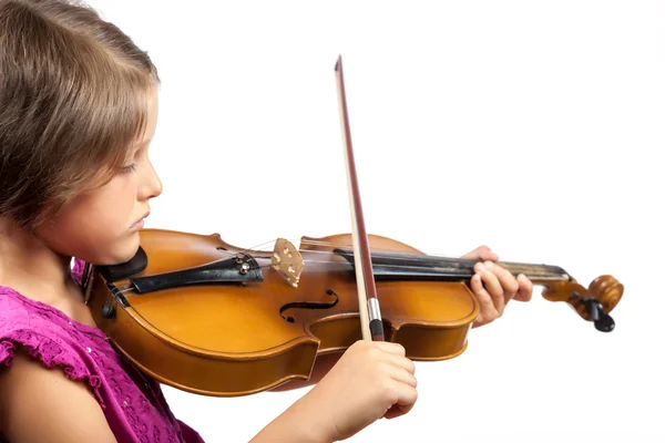 白い背景にバイオリンを弾いてかなり少女. — ストック写真