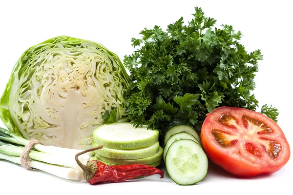 Verduras frescas sobre un fondo blanco. — Foto de Stock