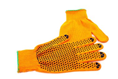 Turuncu Beyaz arka plan üzerinde eldiven iş.