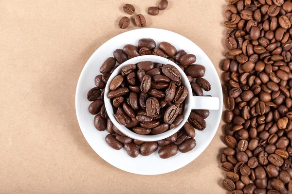 Kaffebönor i en vit kopp. — Stockfoto