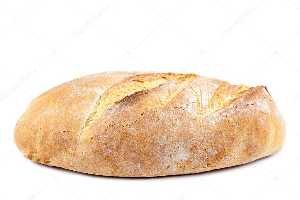 Loaf of bread on white background.