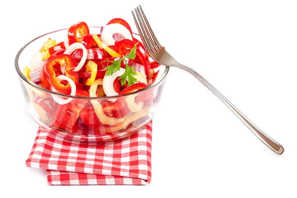 Holiday vegetable salad with a napkin and fork. — Stock Photo, Image