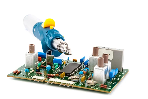 Gas Powered Soldering and electronic board. — Stock Photo, Image