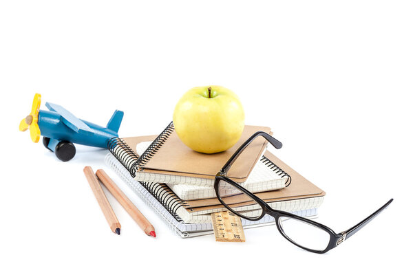 School and office supplies on white