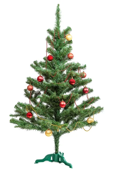 Christmas tree with baubles on white background. — Stock Photo, Image