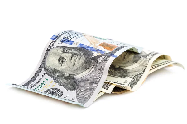 Notas de dólar sobre fundo branco. — Fotografia de Stock