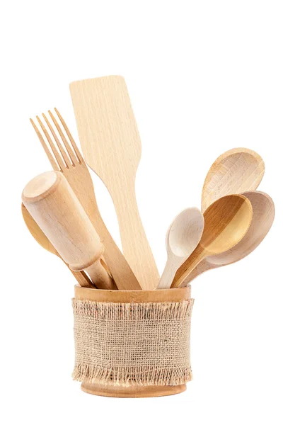 Conjunto de utensílios de cozinha de madeira. — Fotografia de Stock