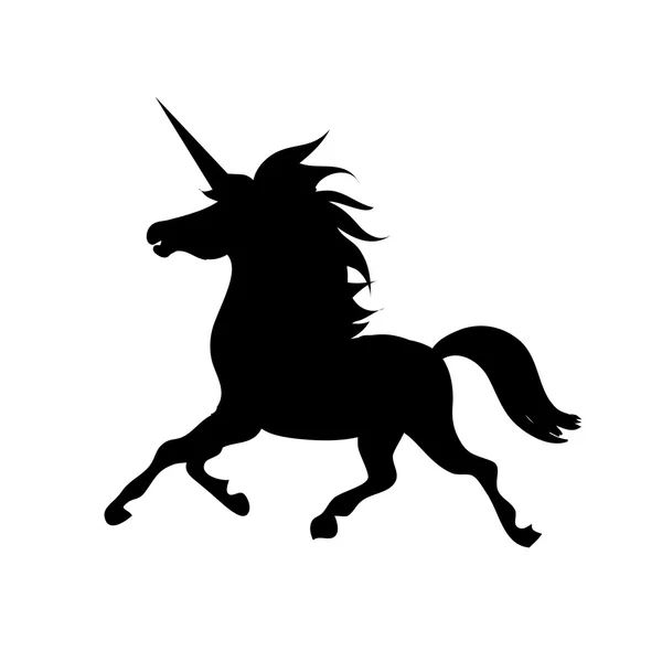 Laufendes Einhorn schwarze Silhouette isoliert auf weiß — Stockfoto