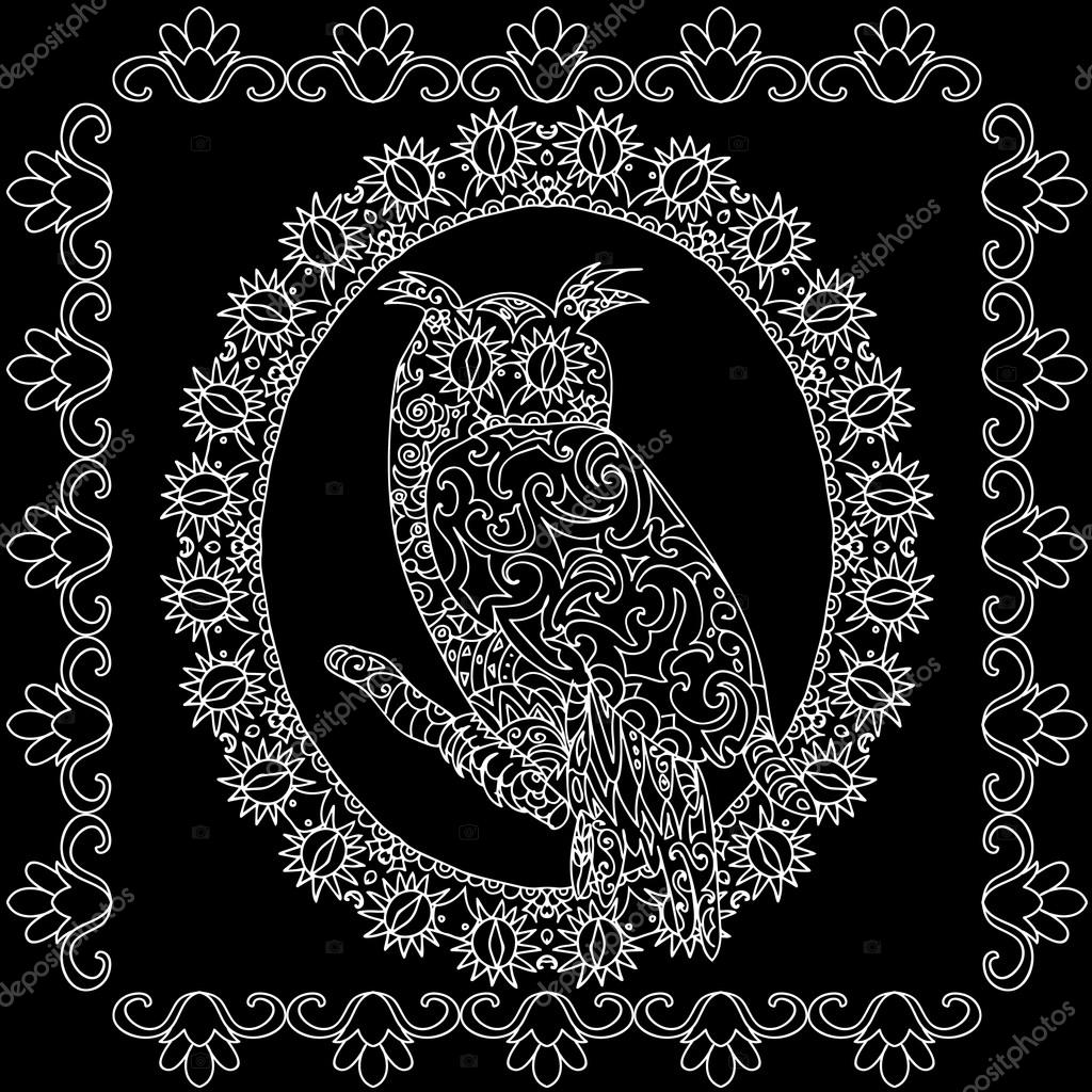 Owl portrait scarf pattern isolated