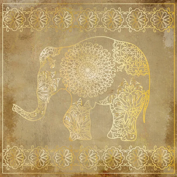 Elefant gyllene mönster på grunge bakgrund — Stockfoto
