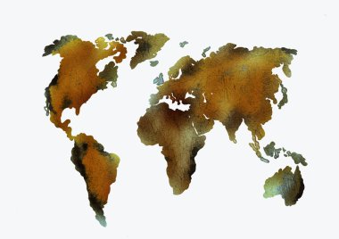 Grunge dünya haritası üzerinde beyaz izole