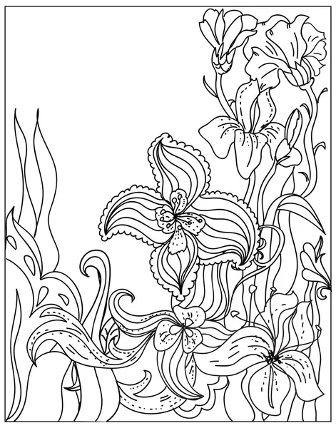 Διακοσμητικά χρωματισμός καλοκαίρι floral πρότυπο μαύρος στο λευκό — Φωτογραφία Αρχείου