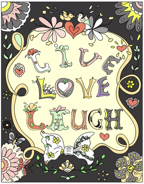 Ozdobny plakat wielobarwny kwiatowy miłość śmiech — Zdjęcie stockowe