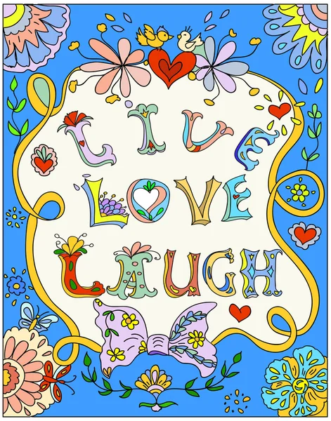 Decoratieve veelkleurige floral poster leven liefde lachen — Stockfoto
