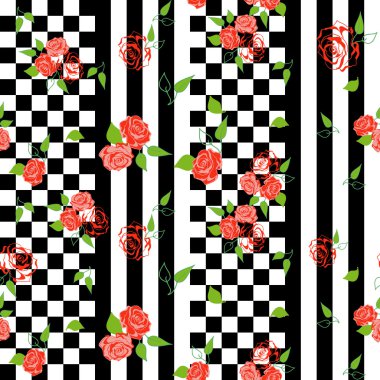 Dama Tahtası çiçek gül süsleme ile seamless modeli