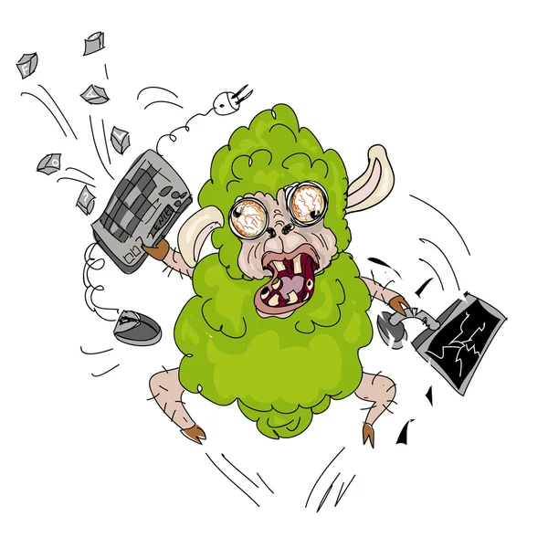 Ordenador verde odiador troll icono —  Fotos de Stock