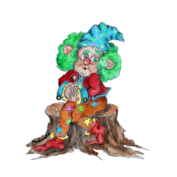 Zabawny charakter kreskówka na białym tle akwarela Gnome na białym — Zdjęcie stockowe